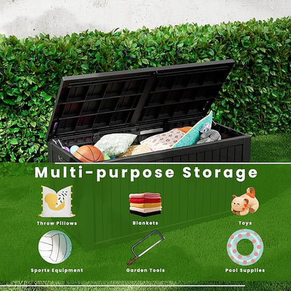 200 Gallon Outdoor Storage Box Waterproof, Lockable Resin Deck Box Large Storage Bin for Patio Furniture Cushion, Garden Tools, Pool Accessories, UV-Resistant Outside Delivery, Black