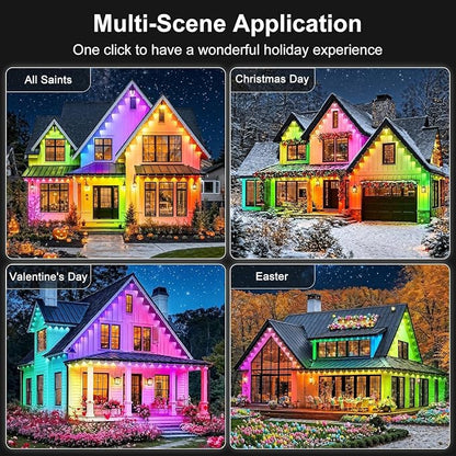 RCUICA 500FT Permanent Outdoor Lights Waterproof with Smart App Control Remote,DIY Scene Modes,Music Sync hronization,Eaves Lights for Garden Decor,Deck,Christmas (500FT)