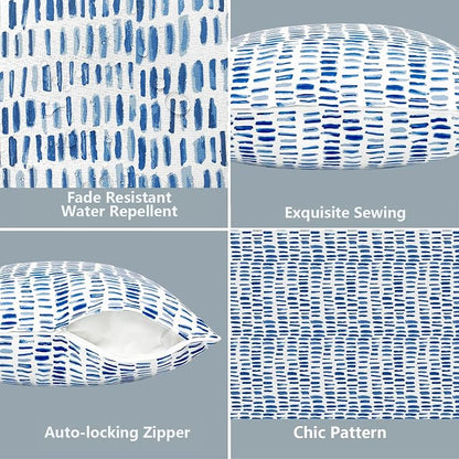 LVTXIII 2 Pack Outdoor Lumbar Pillow Covers 12x20 Inch with Piping, Water-Repellent Back Cushion Covers ONLY for Patio Furniture, Sofa, Garden Bench, A Pebble Blue