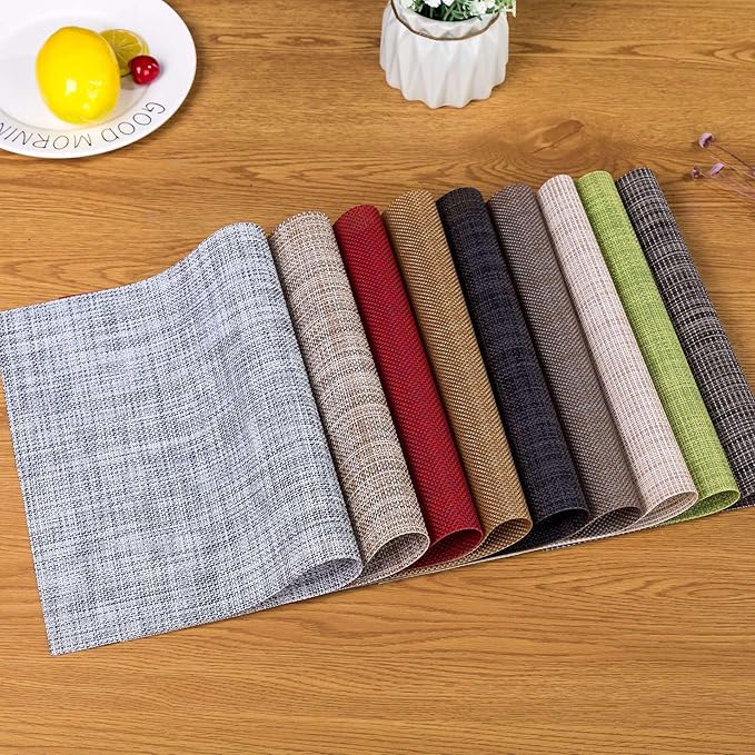 Zupro Placemats Set of 4 Washable Heat-Resistant Non Slip Braided Table Mats Woven PVC Vinyl Kitchen Dining Patio Table Place Mats for Dinner Parties BBQs Indoor and Ourdoor Use.18"x12"(Gray)