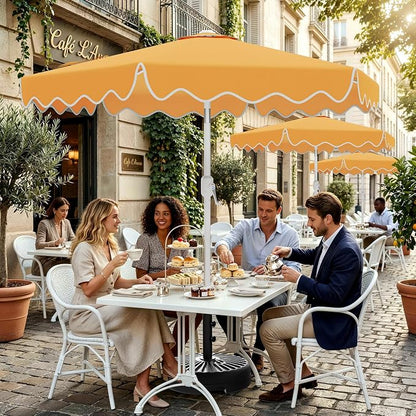 AreShark 7.5FT Outdoor Patio Umbrella with Wavy Trim (Mustard Yellow) | Market Table Umbrellas w/ 6 Sturdy Ribs, Crank & Tilt, White Pole, Pool Umbrella with UV-Fade Resistant Fabric, Heavy Frame