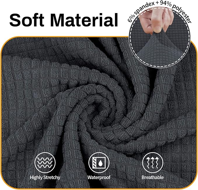 Asnomy Stretch Couch Covers for Sofa Washable, 3 Cushion Couch,Charcoal Ash | 1-Piece Sofa Covers(78"-94") 3-Seater Furniture Protector Soft Jacquard,Non-Slip Elastic Bottom For Dogs & Kids