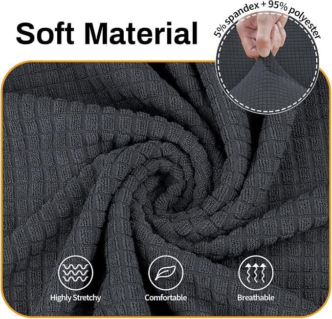 Asnomy Stretch Couch Covers Washable,loveseat Cover Slipcovers,Charcoal Ash | 1-Piece Sofa Cover(55"-78") loveseat cover Furniture Protector Soft Jacquard,Non-Slip Elastic Bottom for Dogs & Kids