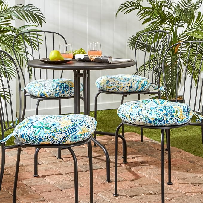 Greendale Home Fashions Paisley Outdoor 15-inch Bistro Seat Cushion, Set of 4