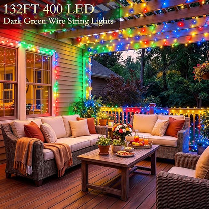 132FT 400 LED Multicolor Fairy Lights, Dark Green Wire 8 Modes Timer, IP44 Waterproof Outdoor Indoor String Lights for Patio Garden Backyard Bedroom Classroom Weeding Christmas Decor
