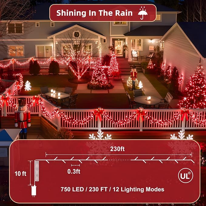 240FT Valentine Lights Outdoor, 750 LED Valentine Decoration Lights with 12 Modes & Timer Memory, Dimmable Plug in Waterproof Xmas Light for Yard Trees Wedding Party Holiday Valentine Decor