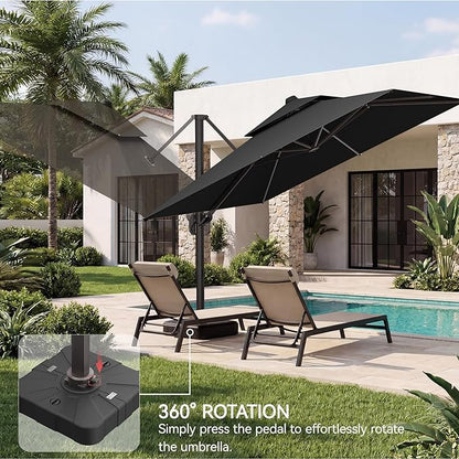 10x10 FT Patio Umbrella with Base, Large Cantilever Double Top Heavy Duty Offset Umbrellas with 360° Rotation, Outdoor shade for Garden Deck Pool, Grey