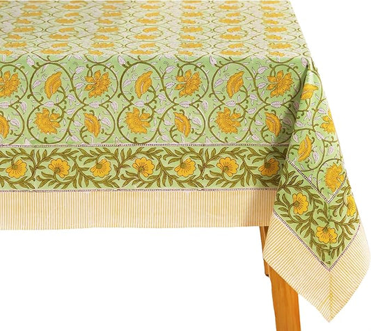 100% Cotton Hand Block Printed, Tablecloth for Kitchen, Dining, Table Cover for Parties, Chritmas, Weddings, Barbecues and Summer picnics Table Cloth