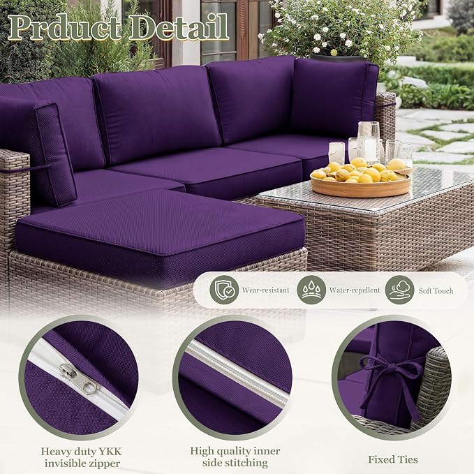 9 Pcs Outdoor Patio Cushions Covers Replacement Sets, Covers Only | 9 Pcs Patio Cushions Covers Replacement UV Resistant, Water Anti-Slip, Heavy-Duty Zippers for 5 Pcs Patio Furniture Set