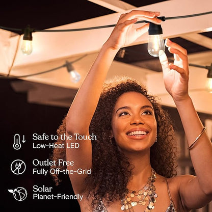 Brightech Ambience Hybrid Outdoor String Lights - Dual Plug and Solar Powered Waterproof LED Light String for Outside - 27 Ft, Dimmable 4W, Soft White Edison Bulbs for Camping, Patio, Cafe, Yard