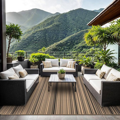 GENIMO Outdoor Rug, Waterproof Plastic Rugs for Patio, 9'x12' Light Brown | Outside Larger Modern Carpet Mat for Porch Decor, Deck, Balcony, Camping, RV, Backyard, Picnic, Beach, Reversible, Foldable