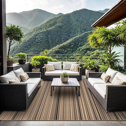 GENIMO Outdoor Rug, Waterproof Plastic Rugs for Patio, 6'x9' Light Brown | Outside Larger Modern Carpet Mat for Porch Decor, Deck, Balcony, Camping, RV, Backyard, Picnic, Beach, Reversible, Foldable