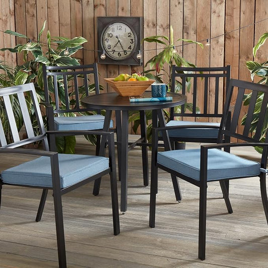 Indoor/Outdoor Chair Pads in Sunbrella Fabric – 17''x17'' Patio Seat Cushions with Foam Insert, Removable Reversible Cover & Ties for Patio Dining Chairs – Set of 2 or 4, Spectrum Denim