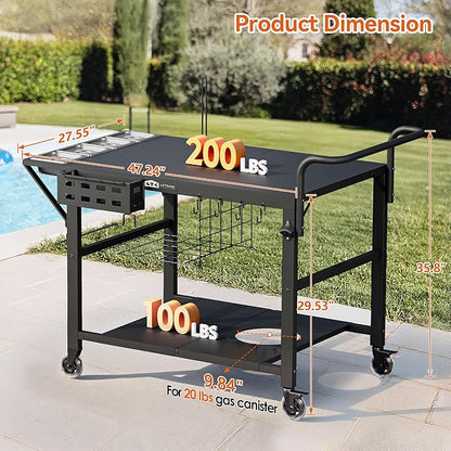 Leteuke Pizza Oven Table, Grill Cart Table for Blackstone Griddle, Outdoor Pizza Oven Stand Fits Ninja, Cuisinart, Gozney, Solo Stove, BBQ Prep Tables Station with Seasoning Tray, 47"x27.5"x30"