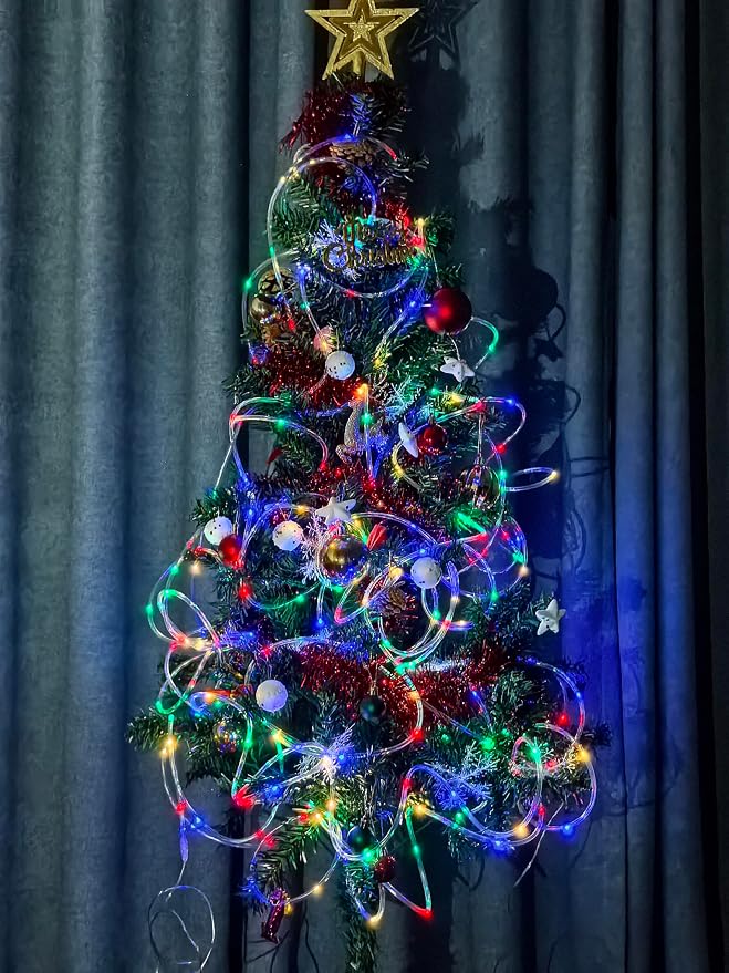 2Pack Solar Outdoor Garden Lights, Total 200LED Rope Decor Lights | Waterproof Auto On/Off with 8 Modes, Fairy Tree Rope Lights for Christmas Patio Garden Tree Wedding and Holiday Multicolor