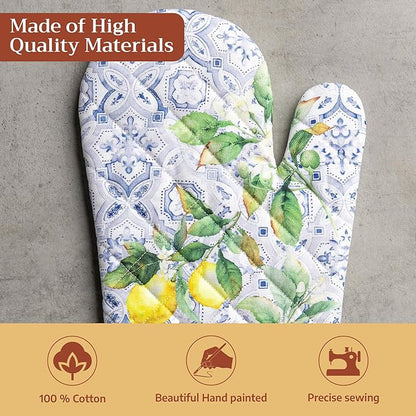 Maison d'Hermine Oven Gloves 100% Cotton Oven Mitt 7" x 13" with Loop Heat Resistant BBQ Cooking Gloves Baking Grilling Kitchen Hotel Home Farmhouse Spring Summer (Pack of 1, Citrus)