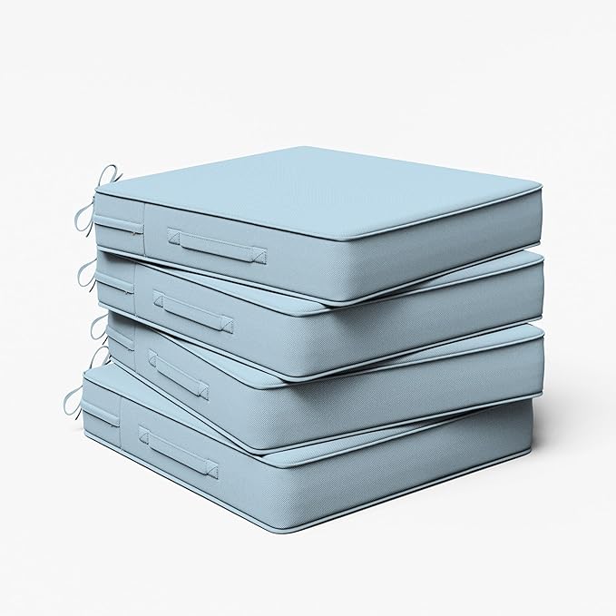 Outdoor Chair Cushion 22 x 22 x 4 Inches Patio Furniture Outdoor Waterproof Seat Cushion, Patio Chair Cushion with Handles and Ties, Square Dining Chair Cushion Set of 4, Sky Blue