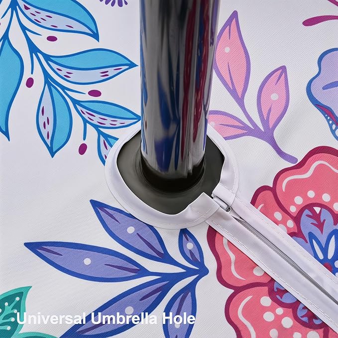 60 Inch Outdoor Round Tablecloth with Umbrella Hole and Zipper, Spillproof Wrinkler-Free Paisley Patio Table Cover for Spring Summer Backyard Party BBQ Decor