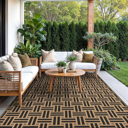 GENIMO Outdoor Rug, Waterproof Plastic Rugs for Patio, 6'x9' Mid Brown | Outside Larger Modern Carpet Mat for Porch Decor, Deck, Balcony, Camping, RV, Backyard, Picnic, Beach, Reversible, Foldable