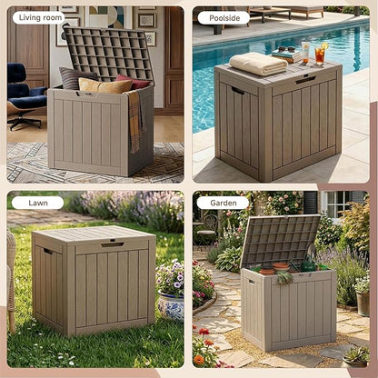 EasyUp 35 Gallon Outdoor Storage Box, Outdoor Deck Boxes for Garden Tools Equipment,Cushions and Patio Storage, Resin and Lockable,Easy to Install(Grey)