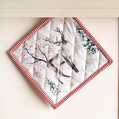 Maison d' Hermine Pot Holders 100% Cotton Heat Resistant Potholders 8" x 8" Hot Pads with Loop for Thanksgiving Christmas Decorations BBQ Cooking Baking Handling Hot Pans (Pack of 1, Rural Christmas)