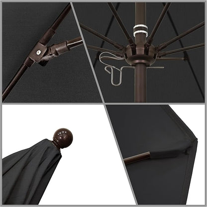 California Umbrella 9' Round Aluminum/Fiberglass Umbrella, Push Open, Bronze Pole, Sunbrella Black Fabric