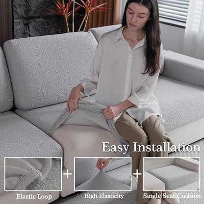 OHSIO Couch Cushion Covers for Sectional Sofa, Stretch Soft Sofa Slipcovers Washable Wear-Resistant Universal Furniture Protector for Living Room(1 Piece Oversized Cover, Light Gray)