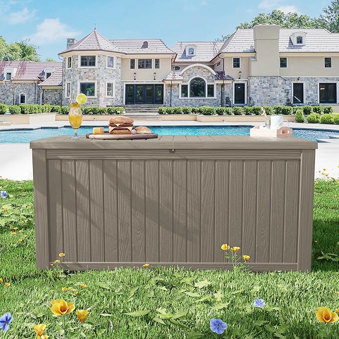 Outdoor Storage Box 200GAL Waterproof Resin Deck Box,UV-Resistant Lockable Package Delivery Bin for Garden Tools,Patio Outside Cushions,Pool Accessories Supplies,Chest,Furniture,Grey