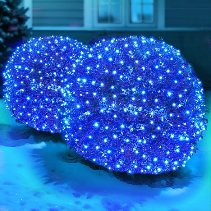 Led Blue Christmas Net Lights Outdoor Christmas Bushes Lights 120Led 6ftx5ft, Connectable Outdoor Indoor Mesh Net Lighting for Xmas Holiday, Garden, Lawn, Shrubs, Trees, Bushes Decorations