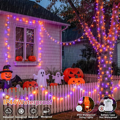 JMEXSUSS 33FT 100 LED Orange and Purple Halloween Lights | Battery Operated Halloween Lights with Remote, 8 Modes String Lights Indoor Outdoor for Room House Porch Tree Yard