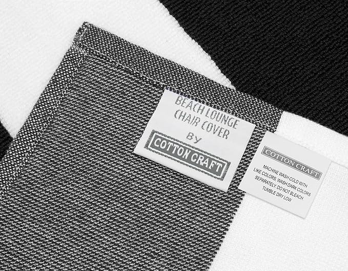 COTTON CRAFT Pool Lounge Chair Cover - 2 Pack - Chaise Spa Beach Chair Towel Cover - Cabana Stripe - Soft 100% Ringspun Terry Cotton - Oversized 32 inch Wide x 82 inch Long with 7 inch Pocket – Black