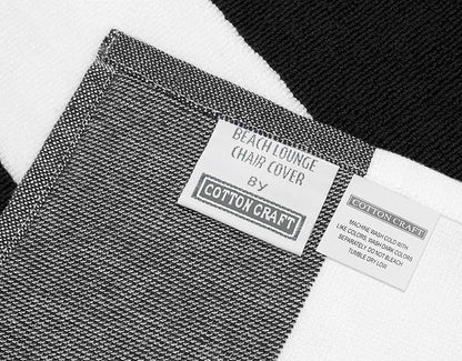 COTTON CRAFT Pool Lounge Chair Cover - 2 Pack - Chaise Spa Beach Chair Towel Cover - Cabana Stripe - Soft 100% Ringspun Terry Cotton - Oversized 32 inch Wide x 82 inch Long with 7 inch Pocket – Black