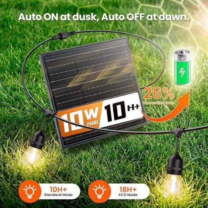 48FT Solar String Lights Outdoor Waterproof, 30 Super Bright LED Bulbs, USB Charging & Remote Control - Color Adjustable Solar Power Patio Lights, with Intelligent Assisted Positioning