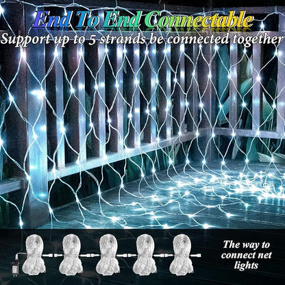 6.6ft x 6.6ft Christmas Net Lights, 160LED Gazebo Mesh Lights Outdoor 8 Modes Timer, Waterproof Connectable String Lights Clear Wire for Bushes Patio Pergolas Garden Holiday Party - Cool White