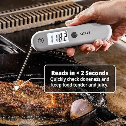 ThermoWorks Sizzle Digital Meat Thermometer – Instant Read in 2 Seconds, Waterproof, Folding Probe with Magnetic Back, Auto-Rotating Backlit Display, for Cooking Food, Grill & BBQ - Nautical Blue