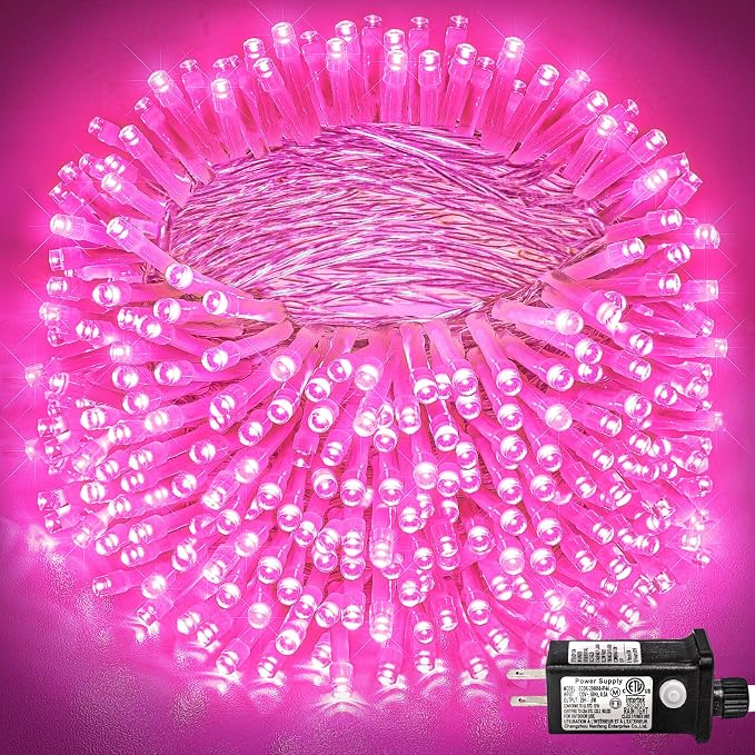 262FT 800 LED Outdoor String Lights, Pink Christmas Lights Indoor | Plug in Waterproof 8 Modes Clear Wire String Twinkle Lights for Bedroom Outside Patio Yard Xmas Party Wedding Decorations