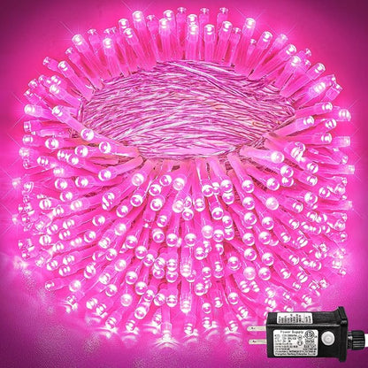 262FT 800 LED Outdoor String Lights, Pink Christmas Lights Indoor | Plug in Waterproof 8 Modes Clear Wire String Twinkle Lights for Bedroom Outside Patio Yard Xmas Party Wedding Decorations