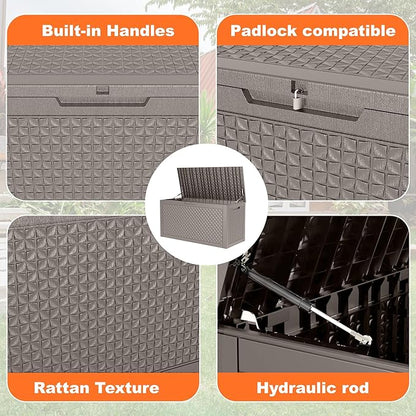ROJIK Outdoor Storage Housing Deck Box - Waterproof Patio Furniture, Garden Tools, Cushions, Pool Accessories Storage Bench with Lockable Lid and Side Handles (Grey,125 Gal)