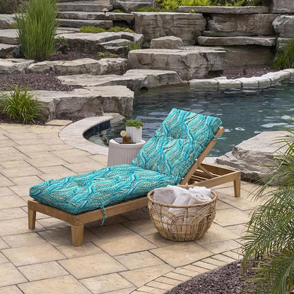 Arden Outdoor Tufted Chaise Cushion, 22x76, Teal Ariel | Plush Comfort, Modern Tuft, Lounge Cushion, Rain-Proof, Fade Resistant, Mold and Mildew Resistant