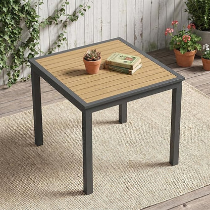 Aluminum Outdoor Table for All-Weather, 35.4" Patio Tables with Heavy Duty HDPS Square Tabletop, Outside Table with Quick-Drying Slatted Design for Patio, Garden, Deck, Porch, Poolside, Backyard
