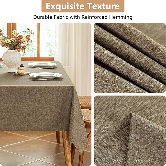 Seenus Faux Linen Fabric Table Cloth for 4-6 Seats Rectangle Table, Water Resistant & Wipeable Rectangular Tablecloth for Dining Kitchen Garden Outdoor, 54 x 72 Inch, Mocha