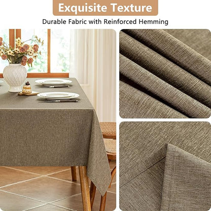 Seenus Faux Linen Fabric Table Cloth for 4-6 Seats Rectangle Table, Water Resistant & Wipeable Rectangular Tablecloth for Dining Kitchen Garden Outdoor, 54 x 72 Inch, Mocha