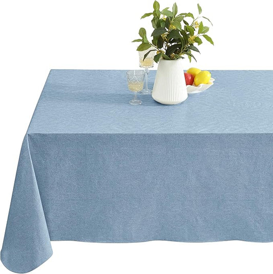Newbridge Napa Leaf Blue Vinyl Flannel Backed Tablecloth, 60 x 102 Inch Rectangle, Hotel Quality Waterproof Indoor Outdoor Table Cover for Kitchen, Patio, Dining, BBQ