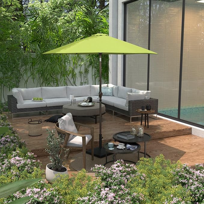 Sunline 7.5 ft Patio Umbrella with Crank & Push Button Tilt, Outdoor Market Umbrella with UV Protection & Wind Vent and Fiberglass Ribs, Metal Frame for Deck, Pool & Table, Lime