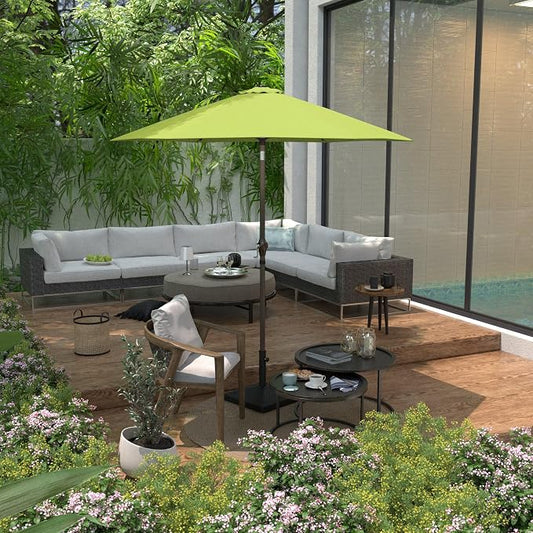 Sunline 7.5 ft Patio Umbrella with Crank & Push Button Tilt, Outdoor Market Umbrella with UV Protection & Wind Vent and Fiberglass Ribs, Metal Frame for Deck, Pool & Table, Lime