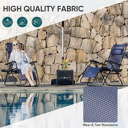 NEWBULIG Zero Gravity Chair Set of 4, Lounge Chair Folding Portable Adjustable Camping Reclining Chairs with Adjustable Pollow, Mesh Back, Cup Holder Trays Lawn Patio Chair for Pool Beach - Blue