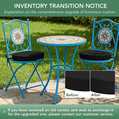 Summsun Outdoor Bistro Chair Cushions Set of 2, 15" D x 3" H Round Chair Cushions Waterproof and Fade Resistant Chair Cushion Pads with Non-Slip Ties and Removable Covers for Garden, Black