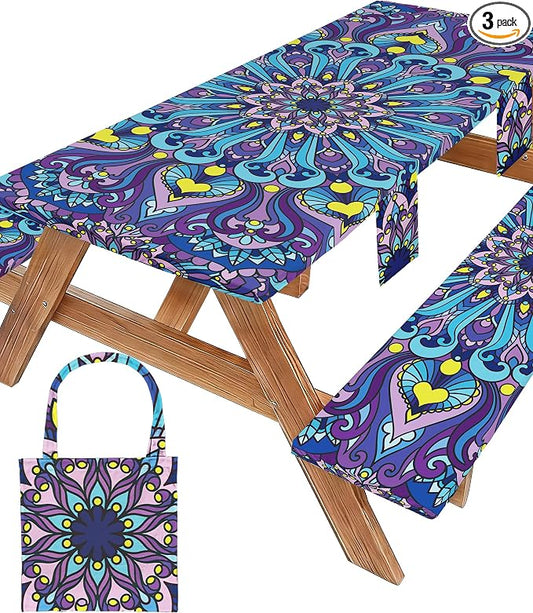 Picnic Table Cover with Bench Covers Vinyl Table Cloth Camping Lovers Essentials Camper Rv Car Travel Accessories Accessory Overlanding Must Haves Outdoor Gadgets Road Trip Tools Gear Stuff Equipment