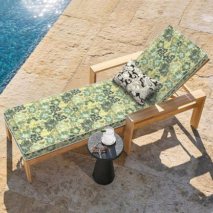 LVTXIII Outdoor Chaise Lounge Cushion 72x21x3 Inch, Water-Repellent Patio Seat Cushion with Ties & Hidden Zipper, Thick Foam Pad for Lawn Chair, Poolside, Patio Furniture, Green Rose