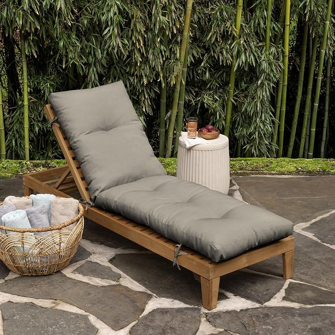 Arden Outdoor Tufted Chaise Cushion, earthFIBER, 22x76, Taupe | Plush Comfort, Modern Tuft, Lounge Cushion, Rain-Proof, Fade Resistant, Cushion for Chaise Lounger, Mold and Mildew Resistant